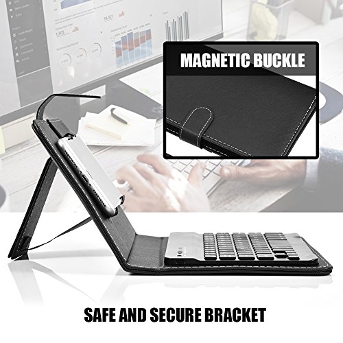 Topiky Telefono universale tastiera Bluetooth senza fili, custodia in pelle da viaggio con custodia in pelle magnetica a vibrazione con supporto per iOS per Android da 4,5 '' - 6,8 ''(Rosa