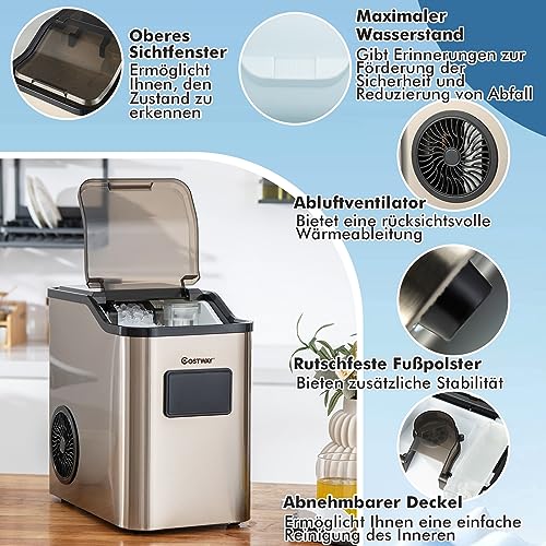 Foto von COSTWAY Eiswürfelmaschine 24kg pro Tag Crushed Ice Maker, Eismaschine Eiswürfelbereiter inkl. Schaufel Timer, 2,5L Wassertank, Selbstreinigungsfunktion