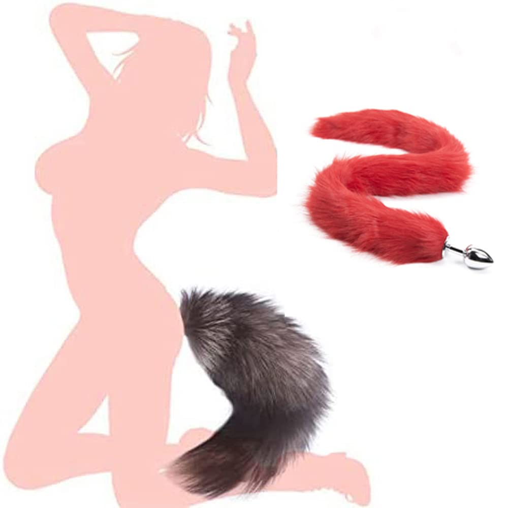 Ooiixx Sexy Fox Tail Cosplay Anal Plug Anal Butt Plug Adult Sex Toys for Women Men Couple Stainless Steel Anal Plug (18" Blck): 31"Red