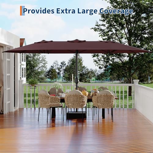 15 Ft Large Patio Umbrella with Base Included, Outdoor Double-Sided Rectangle Umbrella with Crank Handle, Outdoor Umbrella for Backyard, Pool, Patio,