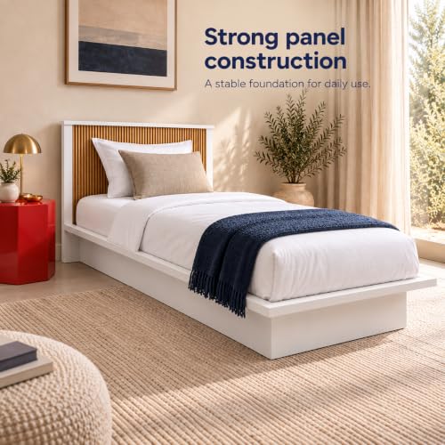 Image of Bniture Modern Low Height Single Size Bed Without Storage | Engineered Wood Platform Beds Headboard | King Size Wooden Cot Double Bed for Bedroom 3 Year Warranty (Frosty White & Giant Wood)
