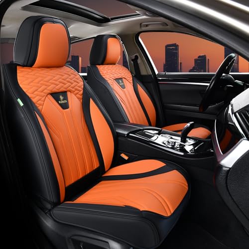 Image of FLORICH Leather Seat Covers, Car Seat Covers Full Set, Car Seat Protectors 5 Seats, Automotive Seat Covers Driver Seat Covers Fit for Most Cars Trucks SUV-Black&Orange