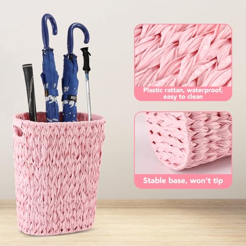 Image of BSSN Wicker Trash Can and Square Tissue Box Cover, 4 Gallon Water Hyacinth Bathroom Trash Can, Handwoven Napkin Holder, Narrow Small Waste Basket, Rustic Decorative Home Set for Bedroom,Office (Pink)