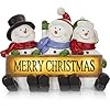 VP Home Glowing Merry Christmas Sign Trio LED Snowman Decor Christmas Figurines Resin Lighted Snowman Decorations Holiday Light Up Snowman Indoor Festive Fiber Optic Decorations