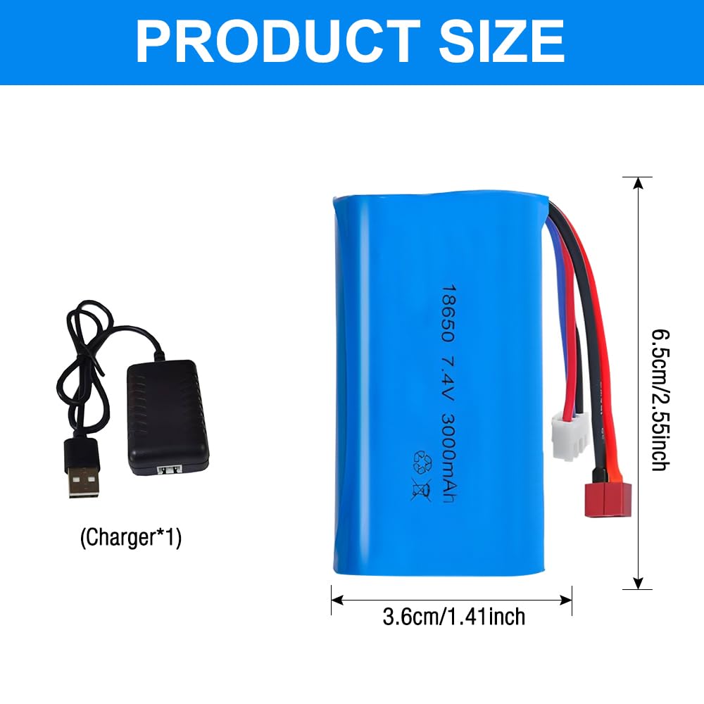 Akumulator litowo-jonowy 7,4 V, 2 szt. 3000 mAh akumulator litowo-jonowy z wtyczką Deans T Plug i Xh-3P, baterie litowe Lonen z 1 ładowarką, do pojazdów RC, czołgów, samochodów, robotów, samochodów