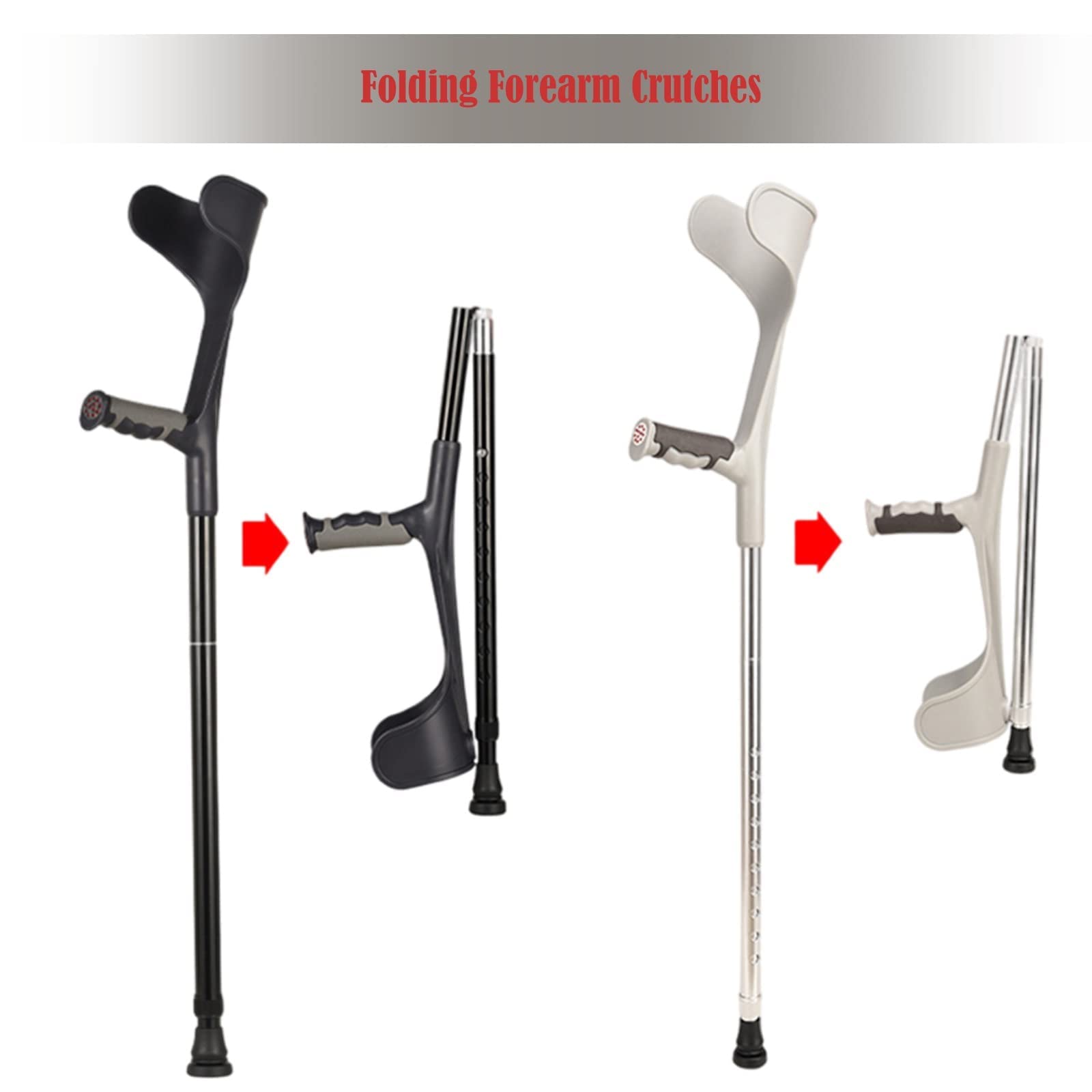 Stampelle all'avambraccio, stampelle per Adulti Regolabili per Camminare, stampelle a Braccio ergonomico Pieghevole Leggero Times