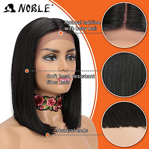 NOBLE Black Bob Wigs for Black Women Short Straight HD Lace Front Wigs for White Women Synthetic Middle T Part Lace Front Bob Wig for Daily Party Use (12 Inch - Image 2