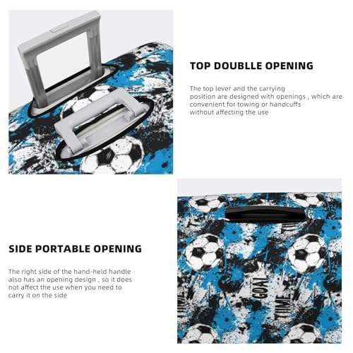 Blue Black Soccer Ball Print Travel Luggage Covers, Washable Suitcase Covers Protector for Luggage 18-32 Inch High Elasticity4