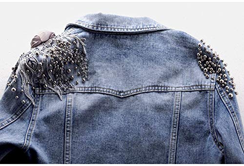 Kedera Women's Denim Jacket Long Sleeve Western Rivet Studded Washed Pearl Short Jean Coat #TOP5