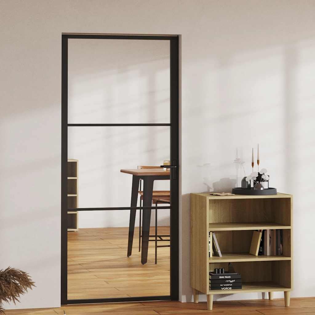 vidaXL Porte Intérieure Porte Vitrée Poignée en Alliage d'Aluminium Serrure en Fer Salon Maison Verre ESG et Aluminium 93x201,5 cm Noir