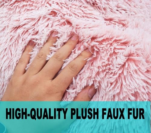 Image of Fluffy Bean Bag Chair, 3FT Round Memory Foam Filled Bean Bag for Teens & Kids, Ultra Soft Faux Fur Fabric Bean Bag Chairs for Playroom, Living Room, Bedroom,Pink