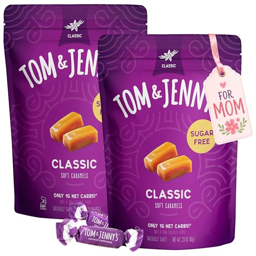 Tom & Jenny's Sugar Free Candy (Soft Caramel) with Sea Salt and Vanilla - Low Net Carb Keto Candy - with Allulose and Maltitol - (Classic Caramel, 2-pack)