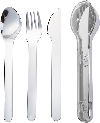 VANRA Juego de cubiertos portátiles de 3 piezas, de bolsillo, de acero inoxidable 188, tenedor, cuchara, cuchillo con estuche para almuerzo, viajes,