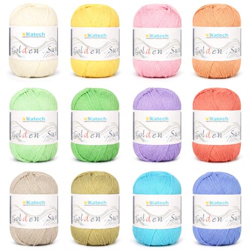Image of Katech 1OO% Cotton Yarn for Crocheting-12 * 45g /175yd, Baby Cotton Yarn Set
