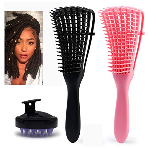 Hair Detangling Brush 2 Pack Detangle Curly Hair Detangler Brush Scalp Massager afro brush Natural Hair Textured 3a to 4c Kinky Wavy/Curly/Coily/Dry/Oil/Thick/Long Hair
