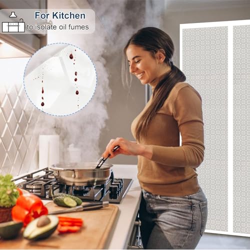 Risareyi Magnetic Thermal Insulated Door Curtain Semi-Transparent EVA Window Cover Anti-Dust Waterproof Windproof Auto-Closing for Living Room No Drilling - Image 3