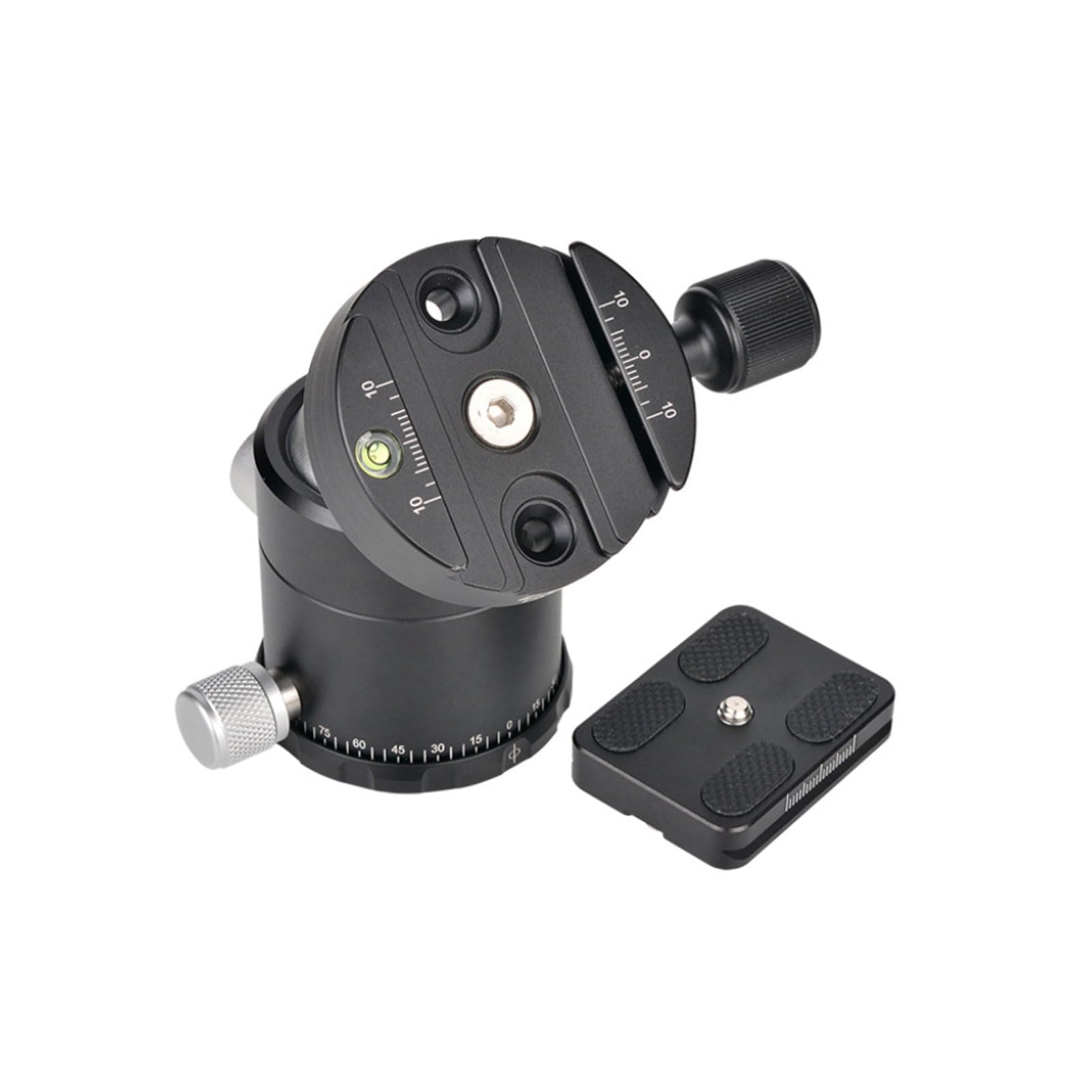 Akozon Testa a Sfera in Lega di Alluminio, Testa Panoramica per Treppiede da 44 Mm con Piastra a Sgancio Rapido da 1/4" e Livella a Bolla, per Fotocamere DSLR e teleobiettivi.