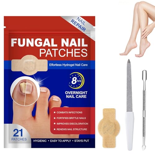 21 Pcs Pilz Nagel Patches Nagelpilzpflaster mit ine Nagelfeile und einen Nagel doppelköpfigen Stahlstoß Nagelgraben Reparaturpflaster für Beschädigte Nägel und das Erscheinungsbild Verfärbter Nägel