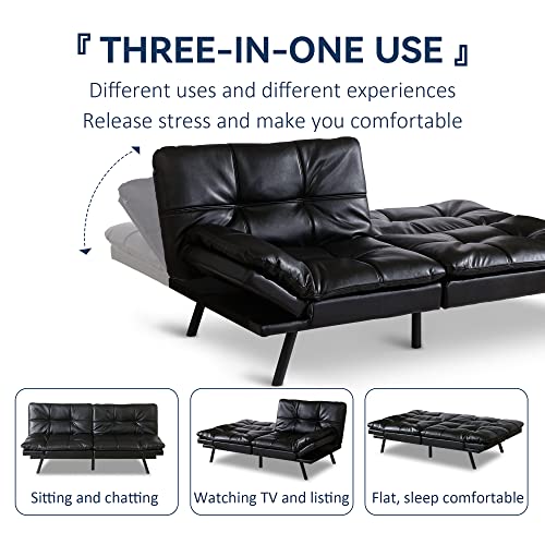 Opoiar Futon Sofa Bed, Convertible Memory Foam Couch, Faux Leather Futon Sets Daybed With Mattress Included, Modern Sleeper Sofa Love Seat For Small/Compact Living Space #TOP2