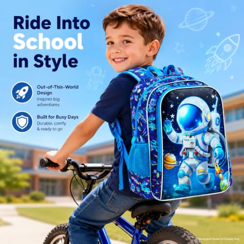 Image of WZLVO 3PCS Kids Astronaut Backpack for Boys, 16 inch Cool UV Printing Bookbag /School Bag with Lunch Box & Pencil Bag for Preschool to Elementary - Astronaut Waving