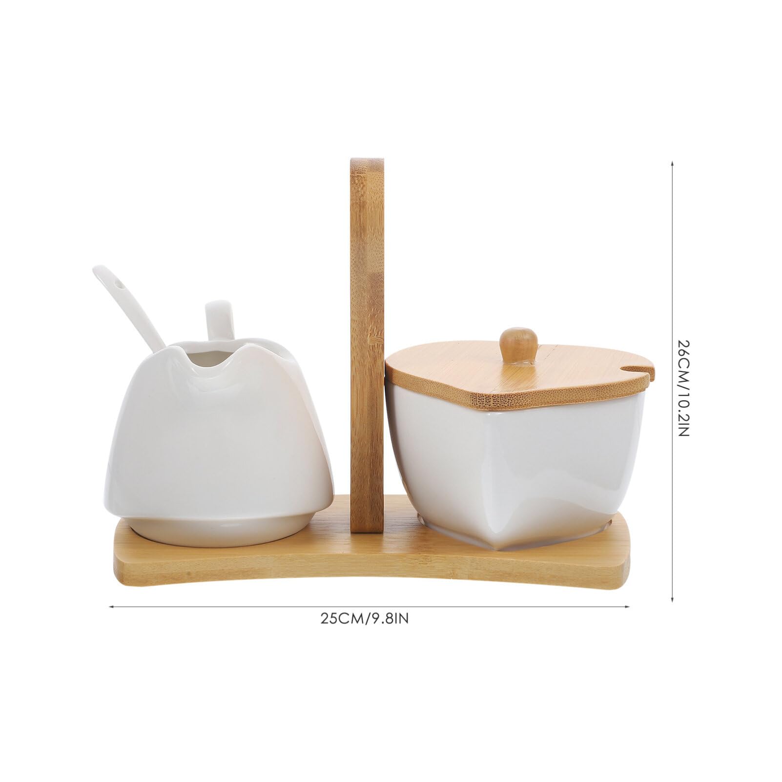 Set Contenitori per Zucchero e Latte in Porcellana Bianca con Cucchiaino | Vassoio in Bamboo Incluso, Design Semplice Creativo, Adatto per Casa e Inaugurazione