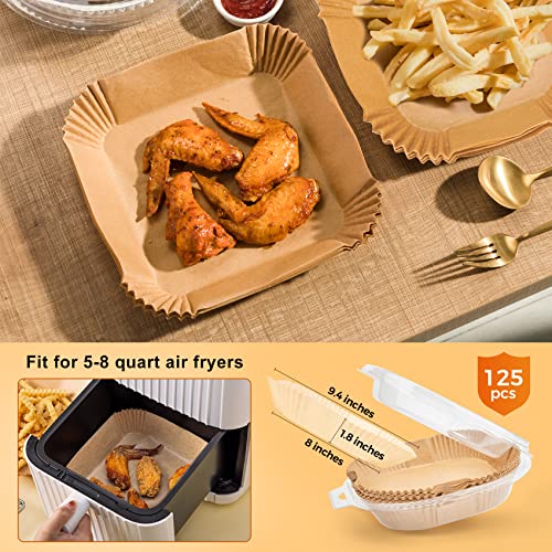 Air Fryer Disposable Paper Liner: 125Pcs 8In Square Non-Stick Unbleached Parchment Paper Liners For Microwave Oven Steamer Airfryer Basket #TOP1