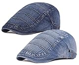 2 Pack Mens Denim Cotton Newsboy Cap Ivy Gatsby Driving Hunting Cabbie Hats (2 Pack-B)