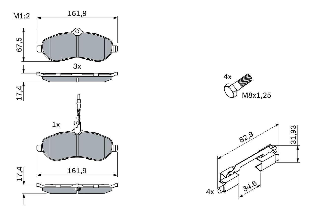 Bosch BP1074 Plaquettes de frein - Essieu avant - certification ECE-R90 - 1 jeu de 4 plaquettes