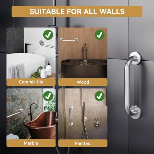 Image of AmazerBath Grab Bars for Shower 9 inch L x 1 inch D, Handicap Shower Grab Bars for Senior Anti Slip, Shower Safety Bars for Wall Stainless Steel, Holds up to 500LBs, Brushed Nickel