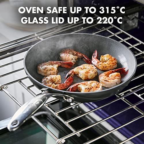 GreenPan Valencia Pro Hard Anodised Hard Anodised Healthy Ceramic Non-Stick 26 cm Frying Pan with Lid, PFAS-Free, Induction, Dishwasher Safe, Oven Safe, Grey
