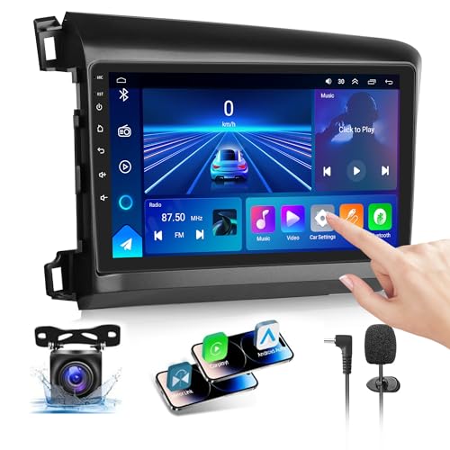 4G+64GB Car Radio Stereo for Honda Civic 2012-2015 Android 13 Wireless Carplay&Android Auto with 9 Inch IPS Touch Screen Radio Support Real-Time GPS/Voice Control/WiFi/AHD Back-up Camera/SWC/FM