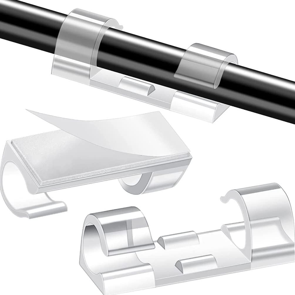 IIEPECA Large Size 48 Pcs Self Adhesive Cable Management Clips, Cable Organizers Sticky Wire Clips Cord Holder for TV PC Laptop Ethernet Cable Desktop Car Office Transparent