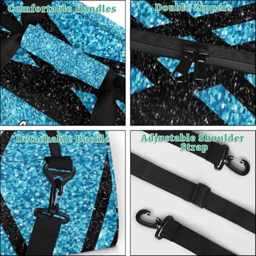 Custom Cheer Sport Gym Bags, Personalized Name Overnight Duffel Bags for Boys Girls Weekender Bag Dance Travel Tote Bags, Glitter Light Blue4