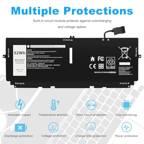 Image of ASUNCELL 52Wh 722KK Laptop Battery Replacement for Dell XPS 13 9300 XPS 13 9310 XPS 13 9380 P117G P117G002 P117G001 Series Notebook 0WN0N0 WN0N0 02XXFW 2XXFW FP86V 7.6V 6800mAh