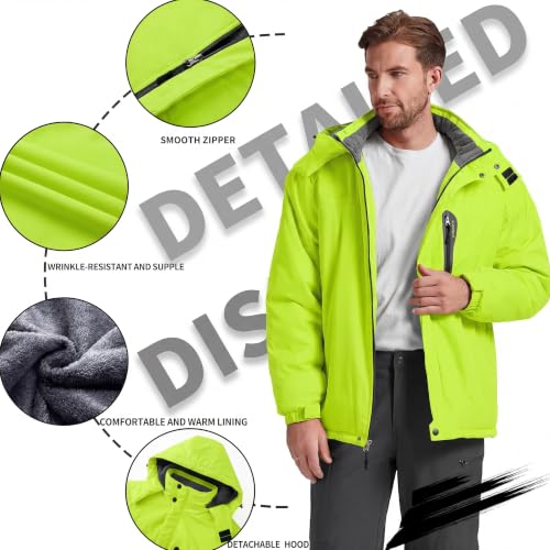 Image of Men's Winter Skiing Jacket Waterproof Warm Snow Fleece LiningCoat Mountain Hooded Windproof Rain Jacket S-6XL