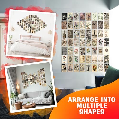 Image of CodersParadise Premium Vintage Aesthetic Wall Collage Kit - 54 Luxury 4x6 Inch Cardstock Art Prints with Adhesive Glue Dots for Elegant Room Decor