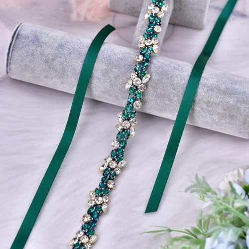 Bride Wedding Belt Bridesmaid Dress Belt Accessories Dark Green Diamond Handmade Suitable for wedding parties 6