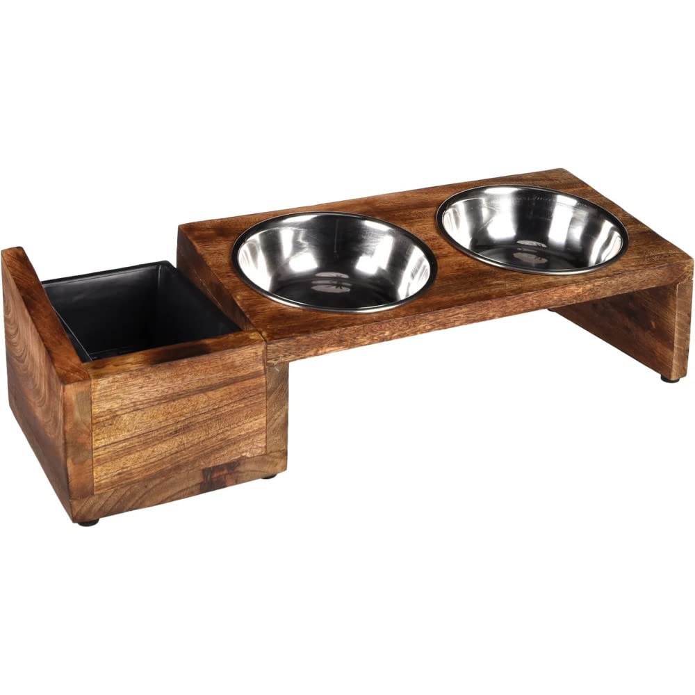 Flamingo TWIN FEEDER LELA WITH CAT GRASS BOWL STAINLESS STEEL 2x375ML 13CM, Natural - Image 3