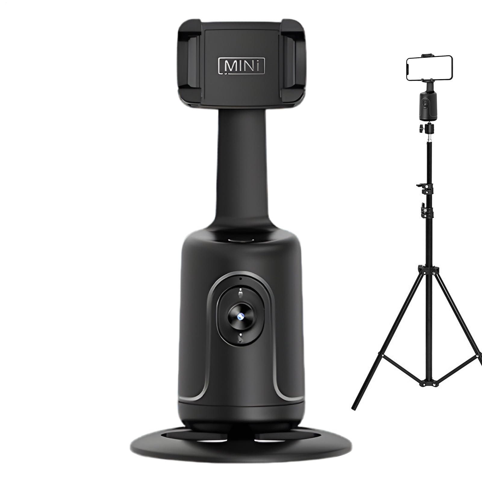 Treppiede con monitoraggio automatico per telefono cellulare, supporto per telefono con rotazione automatica a 360 gradi, da scrivania per matrimoni, giochi, ufficio, viaggi, sport