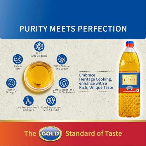 Image of Tilsona Gold Til /Sesame Oil for Cooking 1L | 100% Pure & Natural, No Artificial Flavours or Preservatives | Rich in Antioxidants & Omega-6 | Supports Good Health