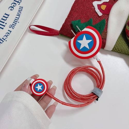 Image of Cartoon 3D Design Protective Case Compatible with Apple 18W - 20W USB-C Power Adapter Charger, Protective Cover for iPhone 18W & 20W Power Adapter Charger with Wire Saver. (Captain Shield)