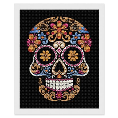 Kit peinture diamant adulte motif tête de mort pour décoration murale de salon