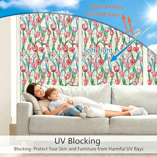 Película para Ventana Decorativa Rosa Tulipán 78.5" L x 17.5" W miniatura 4