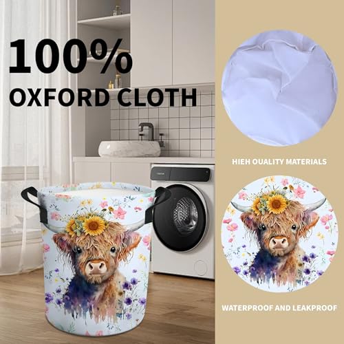 Image of Highland Cow Laundry Basket Gifts for Girls, Girls' Room Decor Baby Nursery Hamper Highland Cow Room Decor 17.7x13.7 Inch
