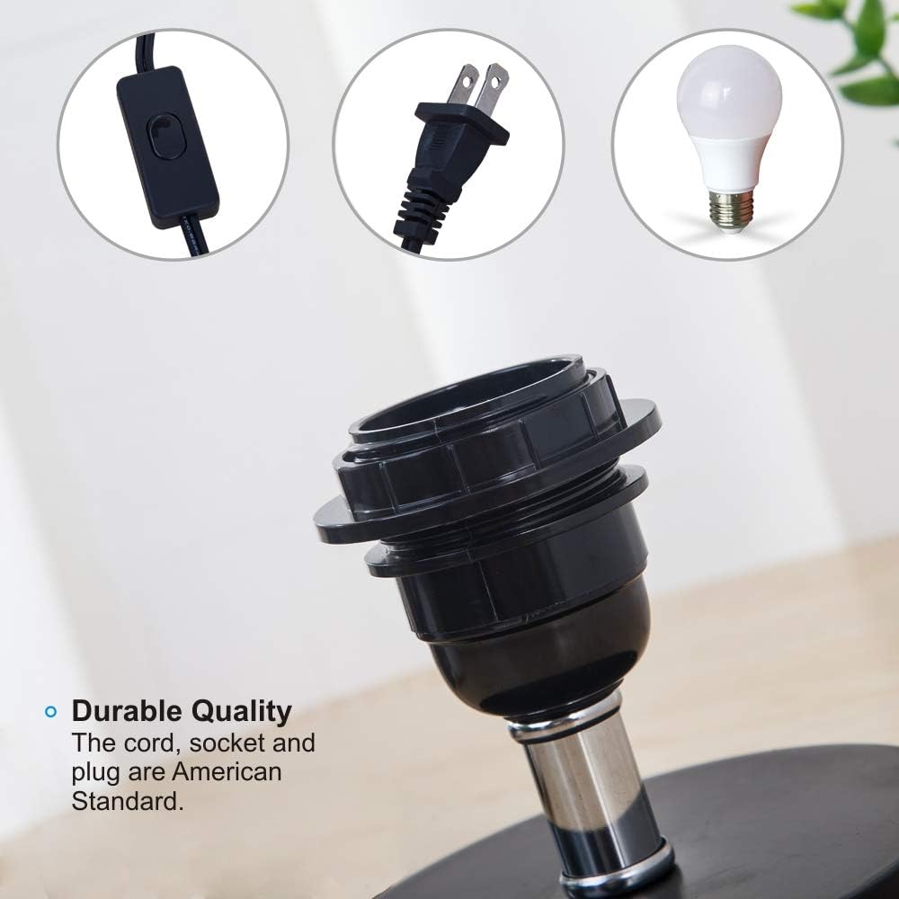 ZEEFO Bedside Table Lamp, Modern Simple Design Desk Lamp with Cylinder Fabric Shade and Black Base, Included 2 Led Bulbs, Perfect for Home, Bedroom, Living Room, Office, Sturdy (Set of 2)