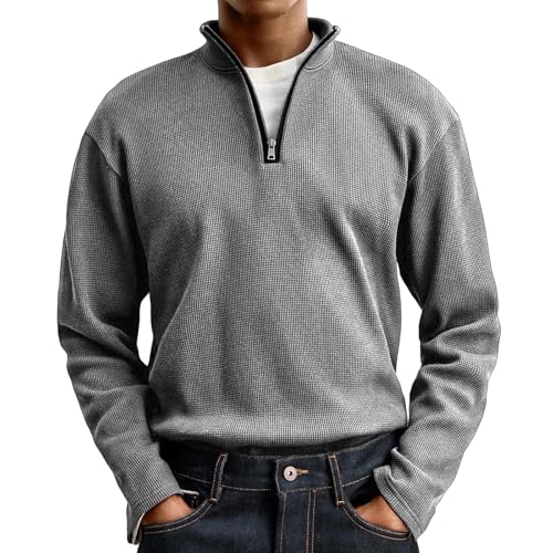 Men's 2025 Quarter Zip Pullover Casual Long Sleeve Turtleneck Raglan Long Sleeve Knit Polo Sweaters Tops
