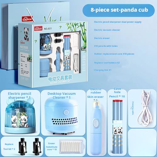 Image of Magicwand Battery Operated Pencil Sharpener,Electric Eraser,Vacuum Cleaner Stationery Set with 10 Eraser Refills for Kids,Adults for Home Office School【3 Yrs & Up】【Cute Bear Blue】