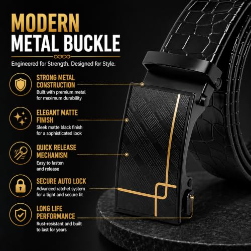 Image of Men's Auto Lock Belt with elegant design | Premium Vegan Leather | Adjustable Ratchet Belt | No Hole Design | Perfect Fit Waist 28-42 Inches for Office