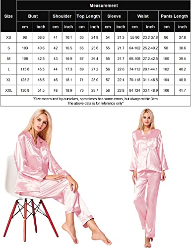 Image of SWOMOG Long Sleeve Pajamas Set Silk Satin Sleepwear Button Down Pjs Loungewear with Pocket