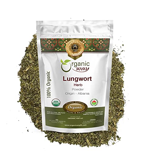 Organic Way Lungwort Herb (Pulmonaria officinalis) Powder - Herbal Tea | Organic & Kosher Certified | Raw, Vegan, Non GMO & Gluten Free | USDA Certified | Origin - Albania (1/4LBS / 4Oz.)